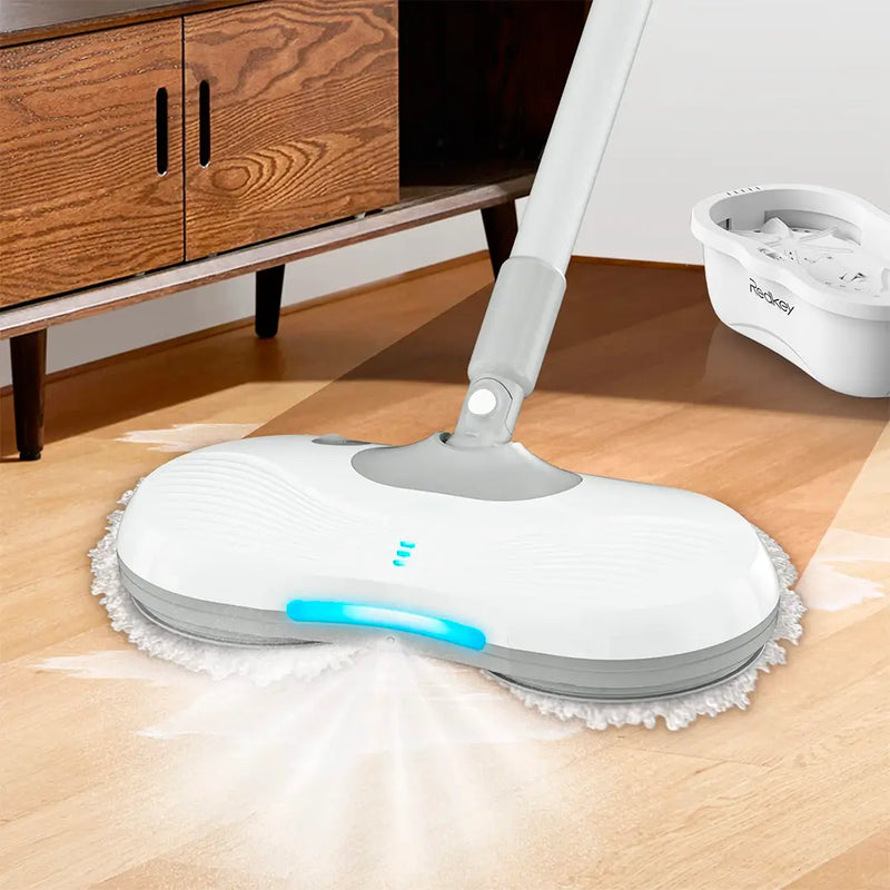 Mop Elétrico + BRINDES: Módulos de Limpeza e Tanque Suporte