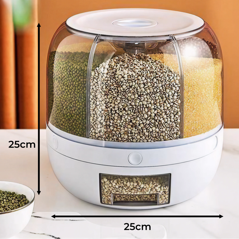 [Kit Cozinha] Dispenser Giratório + 5 Potes Herméticos + Tampa Elástica 6 Tamanhos