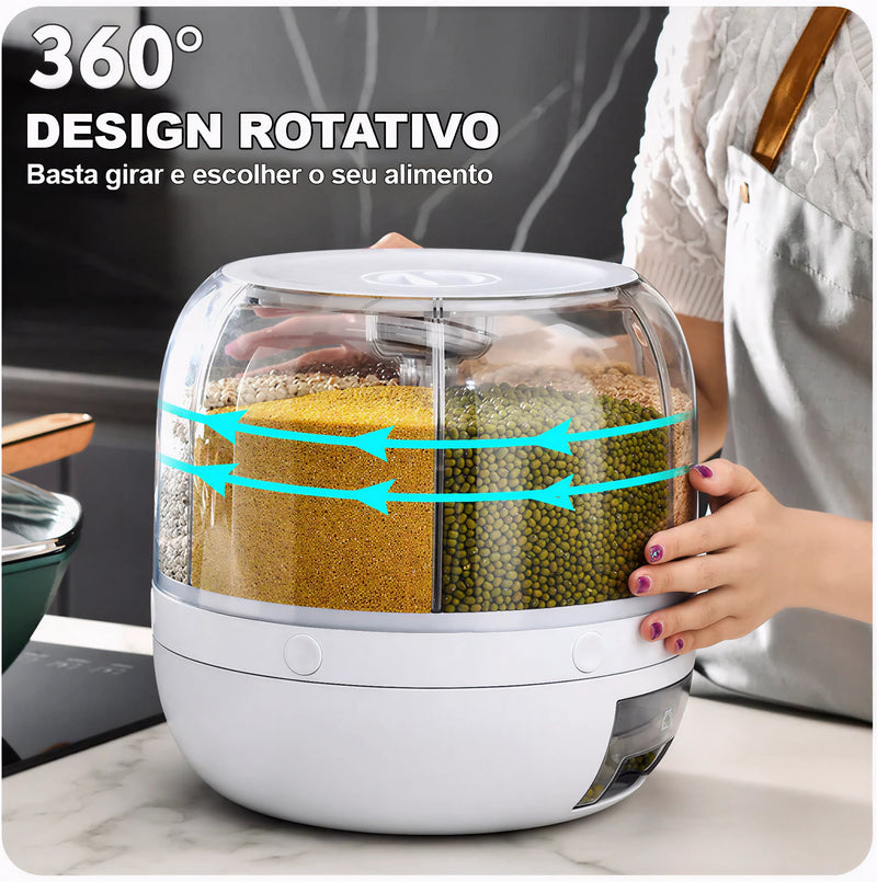 [Kit Cozinha] Dispenser Giratório + 5 Potes Herméticos + Tampa Elástica 6 Tamanhos